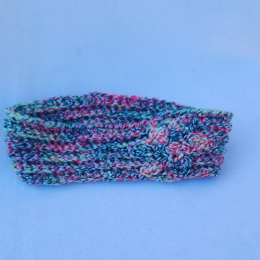 Handmade Crochet Multicolor Headband Ear Warmer in Peppermint Meringue - Picture 3 of 4